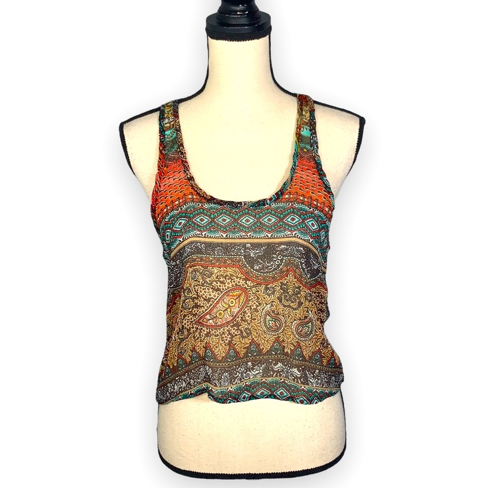 Poetry Boho Sheer High Low Tank Top Blue Sleeveless Layering Piece